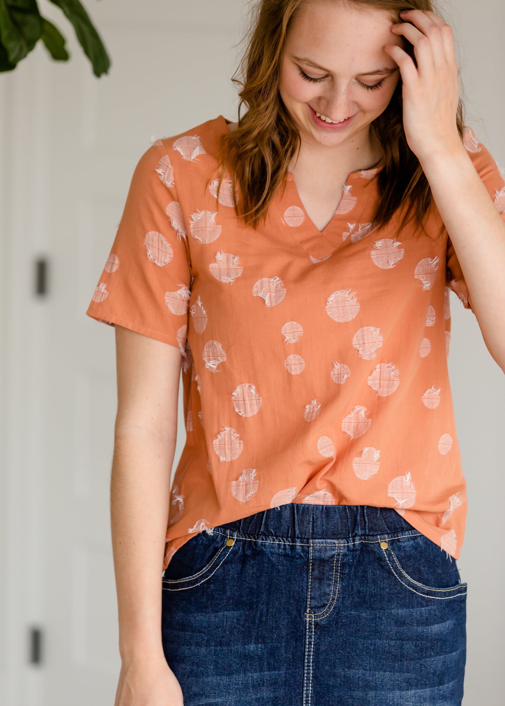 V-Neck Polka Dot Textured Top - FINAL SALE Tops