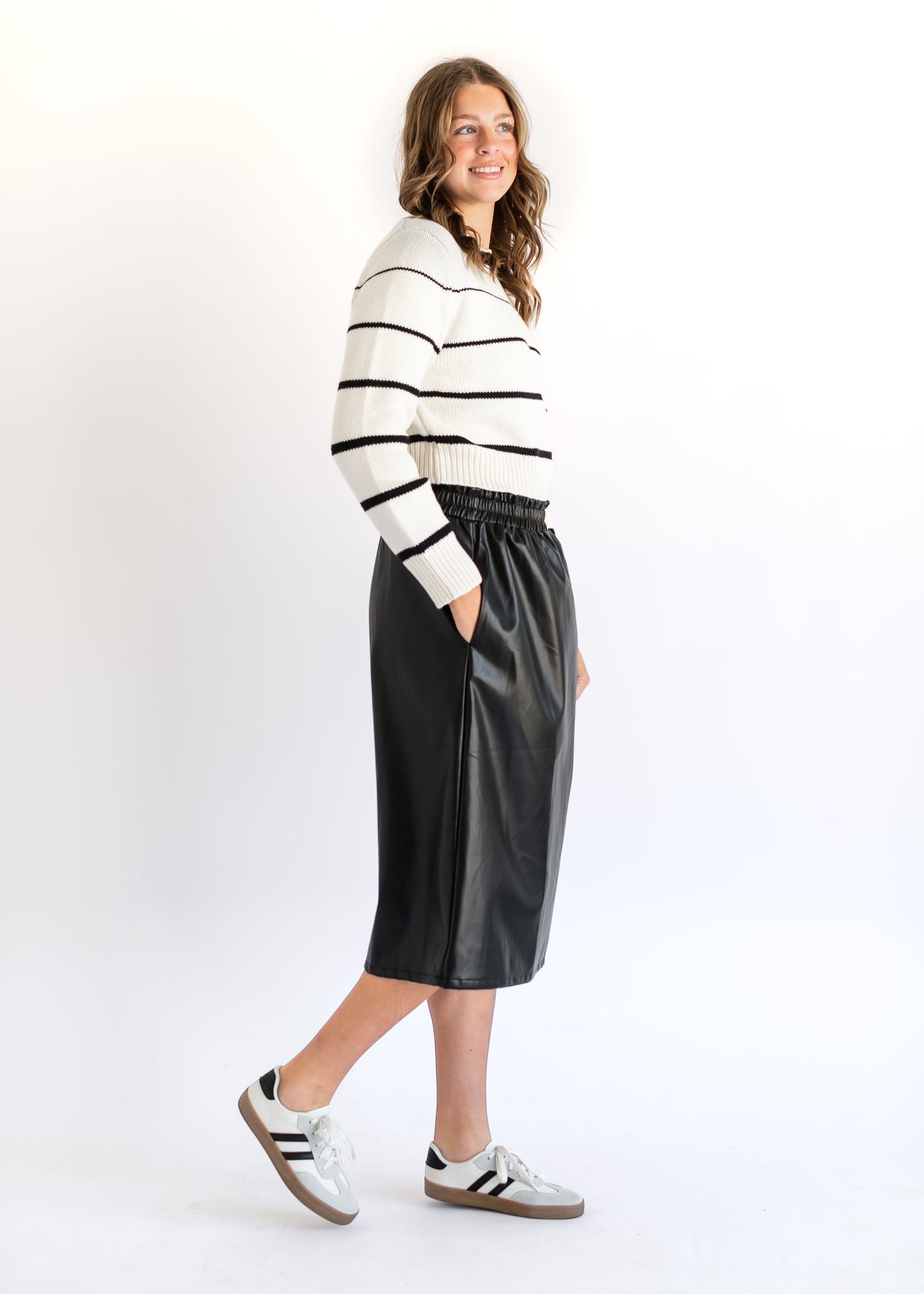 Vegan Leather A-line Midi Skirt FF Skirts