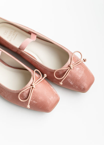 Velvet Square Toe Bow Flat Shoes