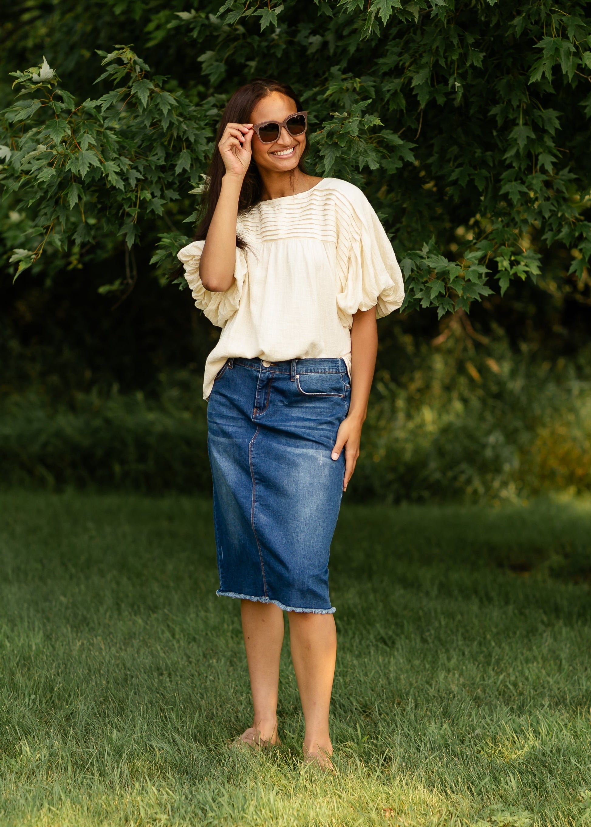 Virginia Pleated Peasant Short Sleeve Top IC Tops