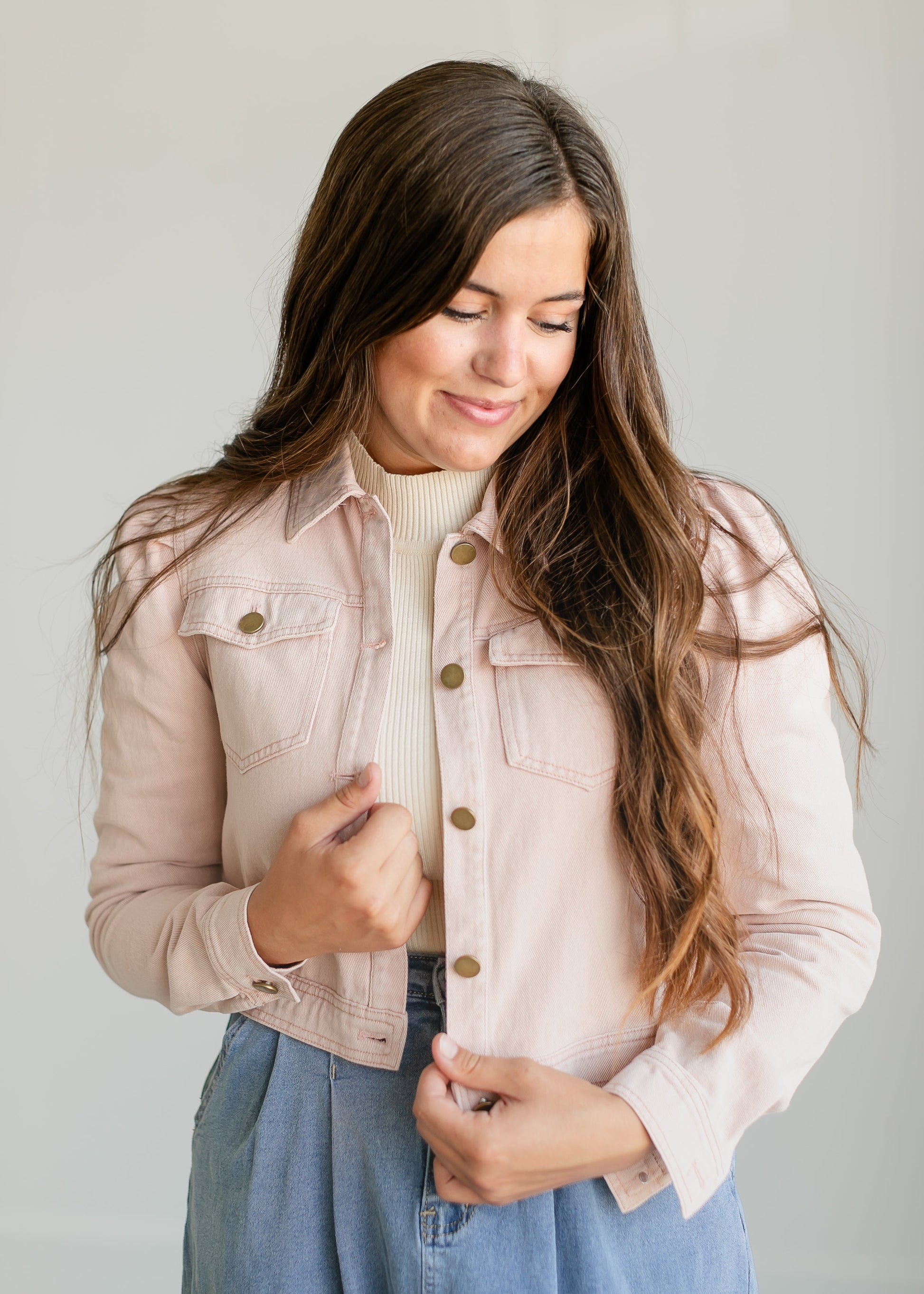 Washed Pink Denim Jacket FF Tops