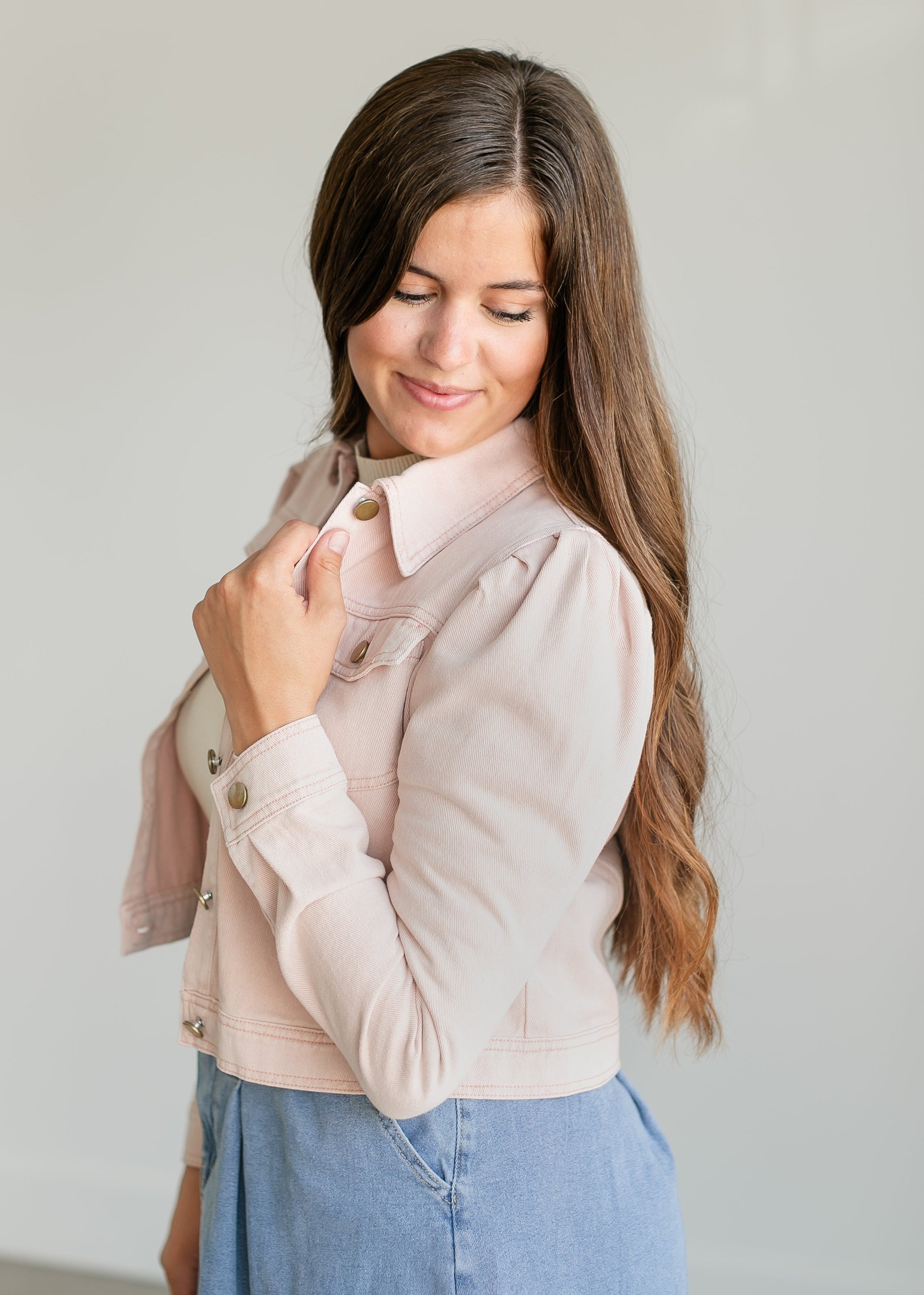 Washed Pink Denim Jacket FF Tops