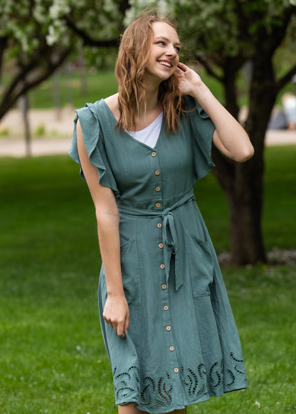 Washed Twill Winged Sleeve Midi Dress - FINAL SALE FF Dresses