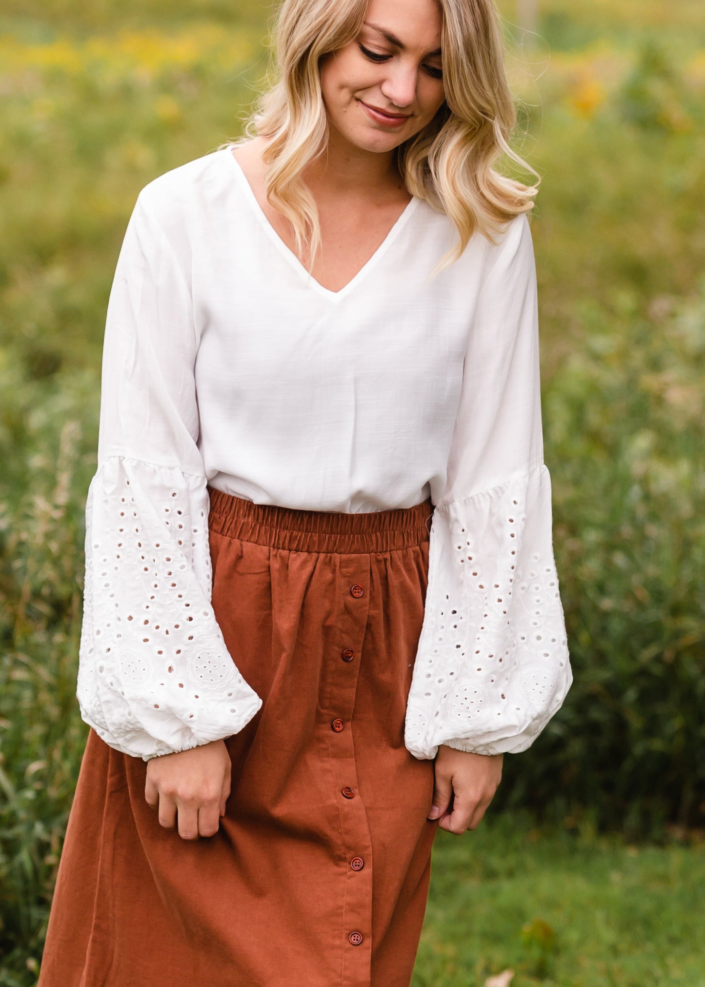 White Boho Eyelet Sleeve Top - FINAL SALE FF Tops