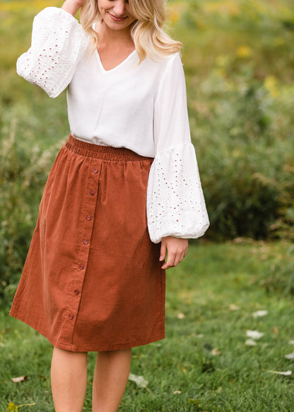 White Boho Eyelet Sleeve Top - FINAL SALE FF Tops