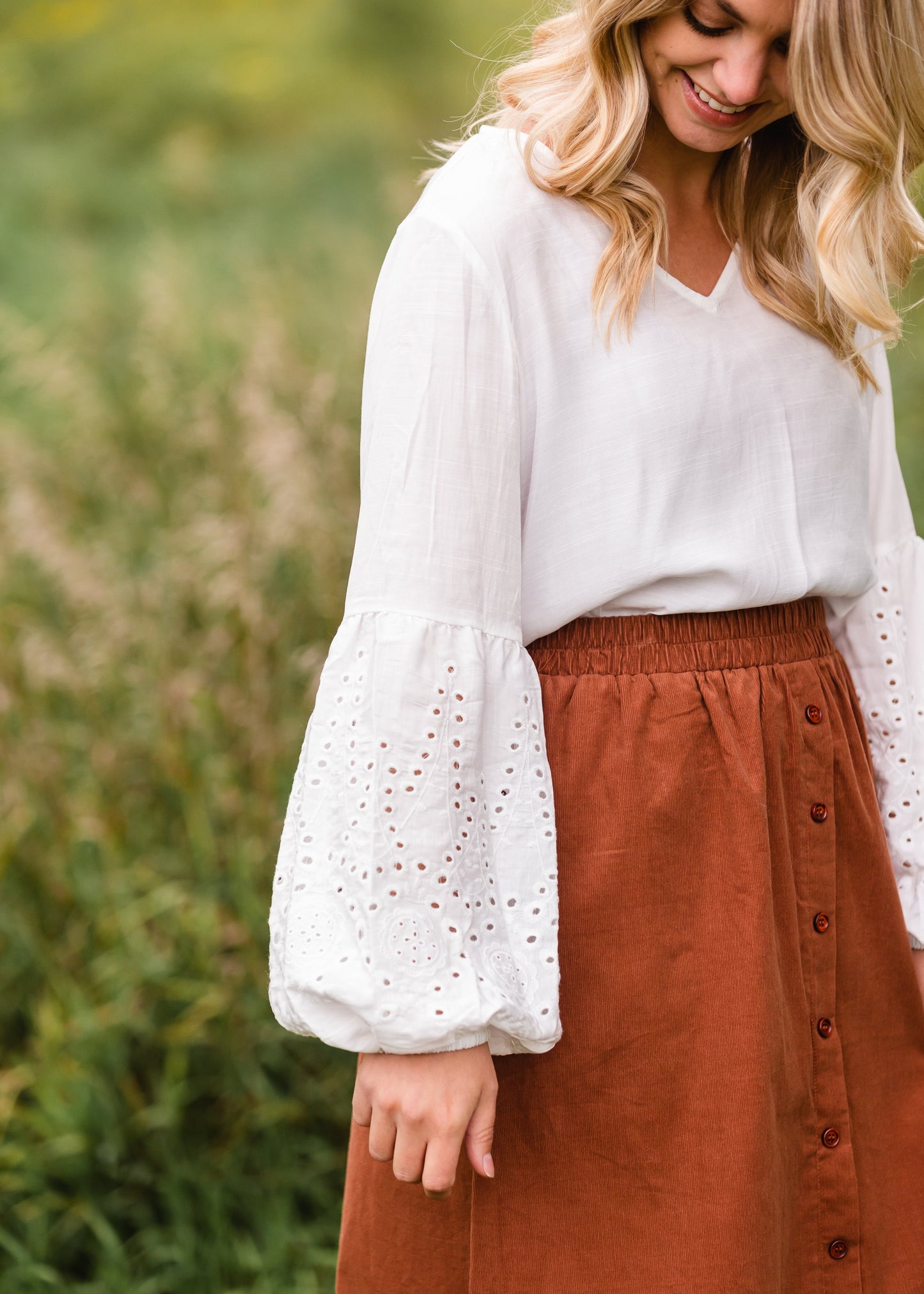 White Boho Eyelet Sleeve Top - FINAL SALE FF Tops