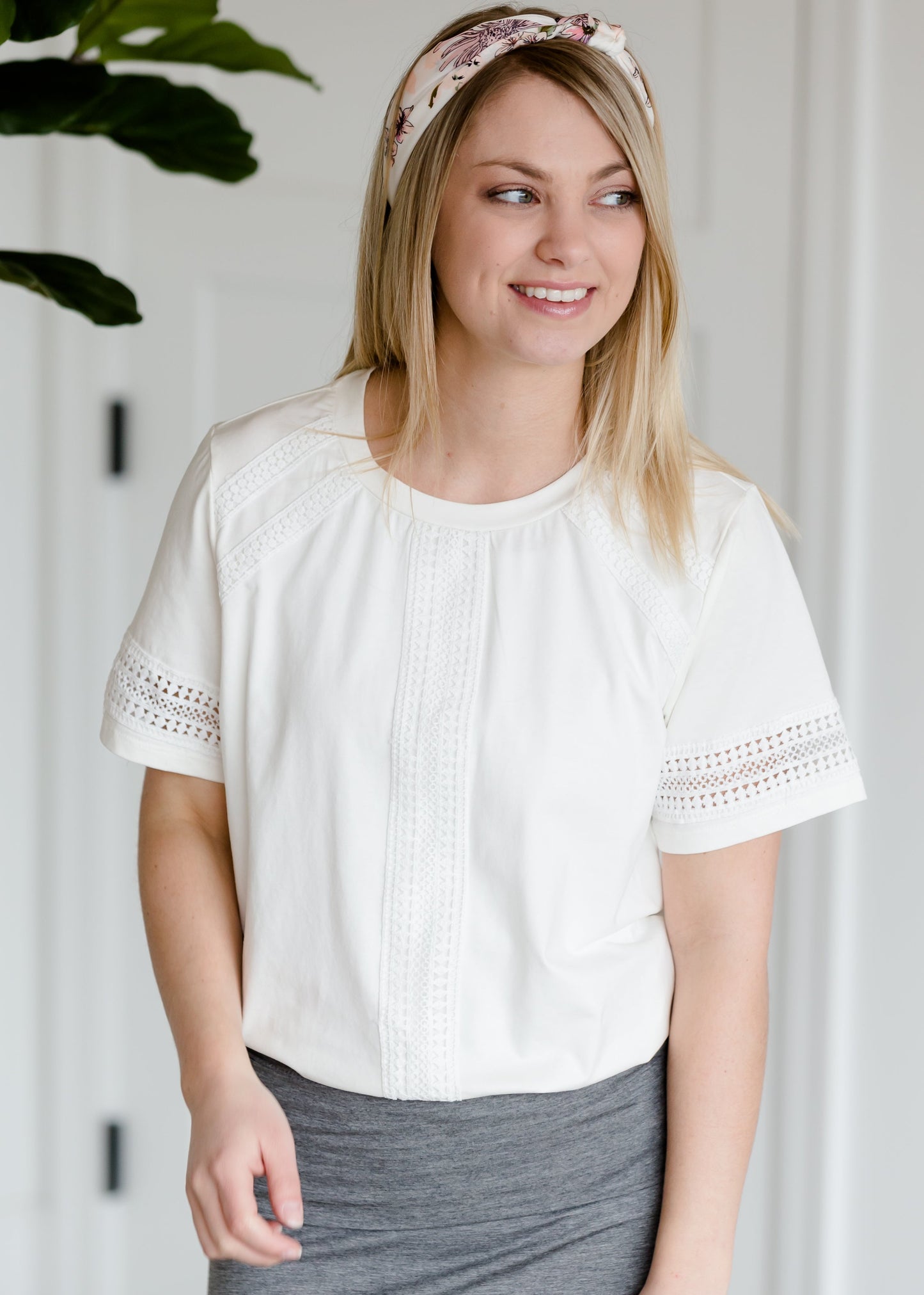 White Lace Trimmed Top Tops