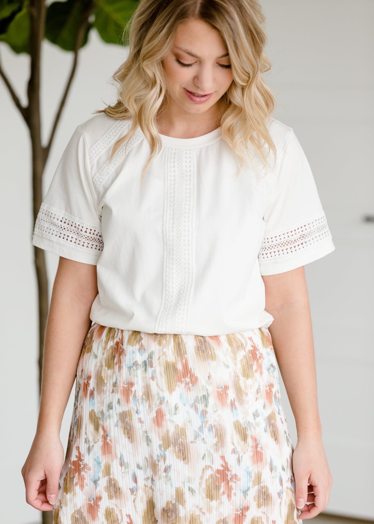 White Lace Trimmed Top Tops