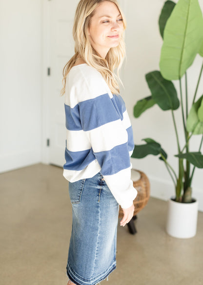 White + Navy Bold Stripe Sweatshirt - FINAL SALE FF Tops