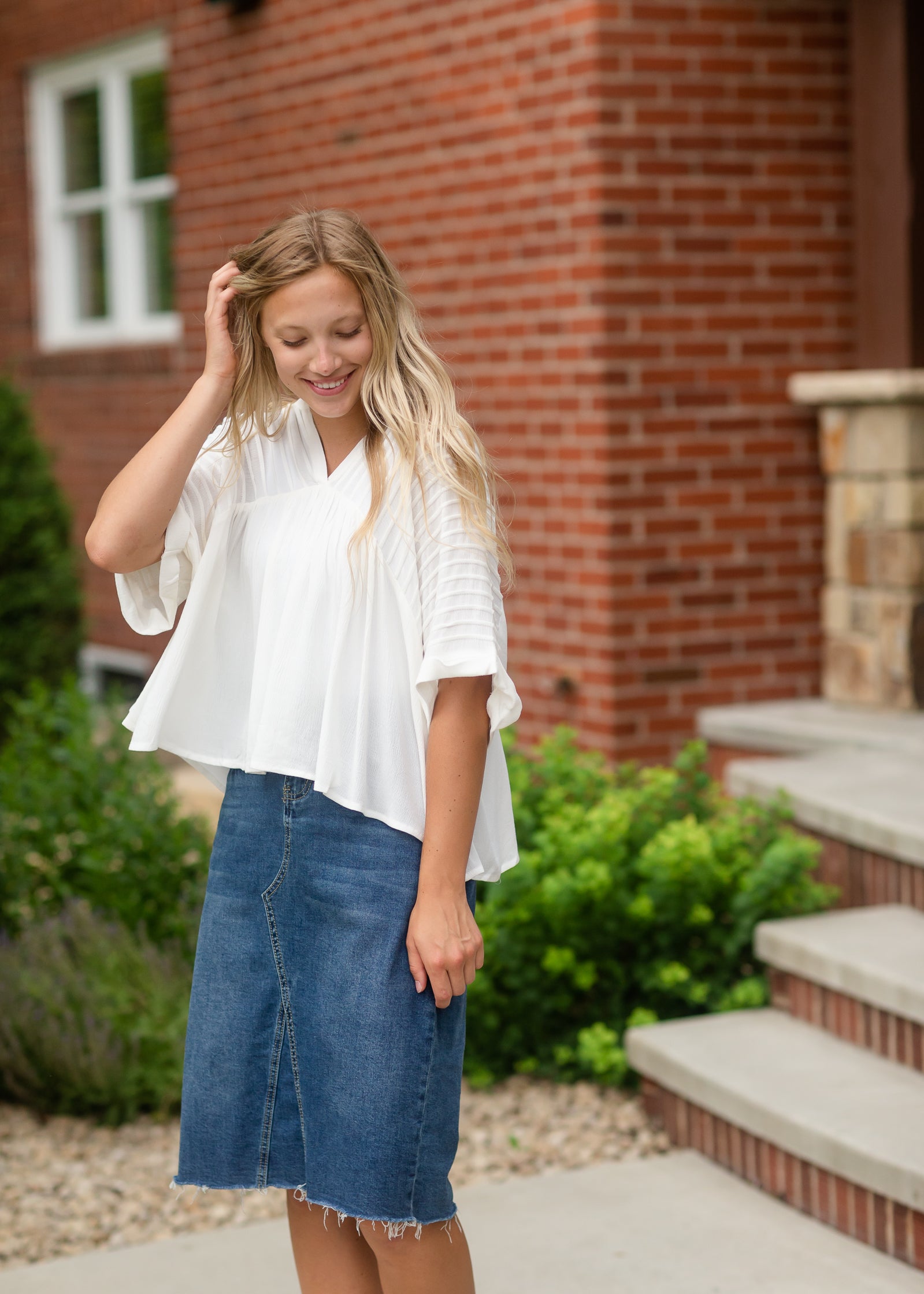 White Pintuck Flowy Blouse - FINAL SALE FF Tops