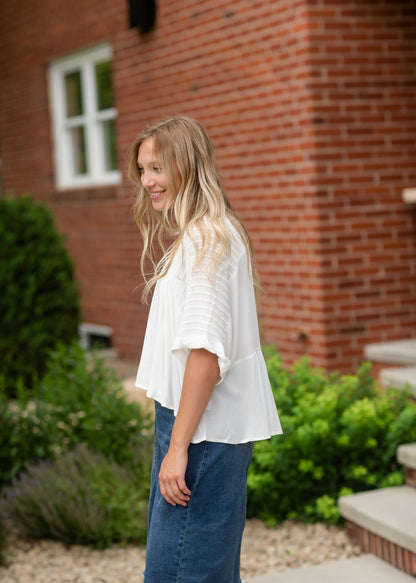 White Pintuck Flowy Blouse - FINAL SALE FF Tops