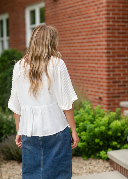 White Pintuck Flowy Blouse - FINAL SALE FF Tops