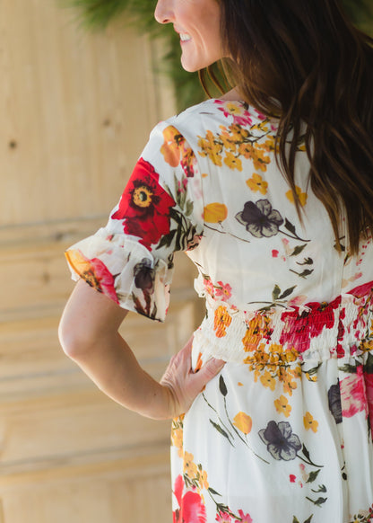 White Ruffle Floral Maxi Dress FF Dresses