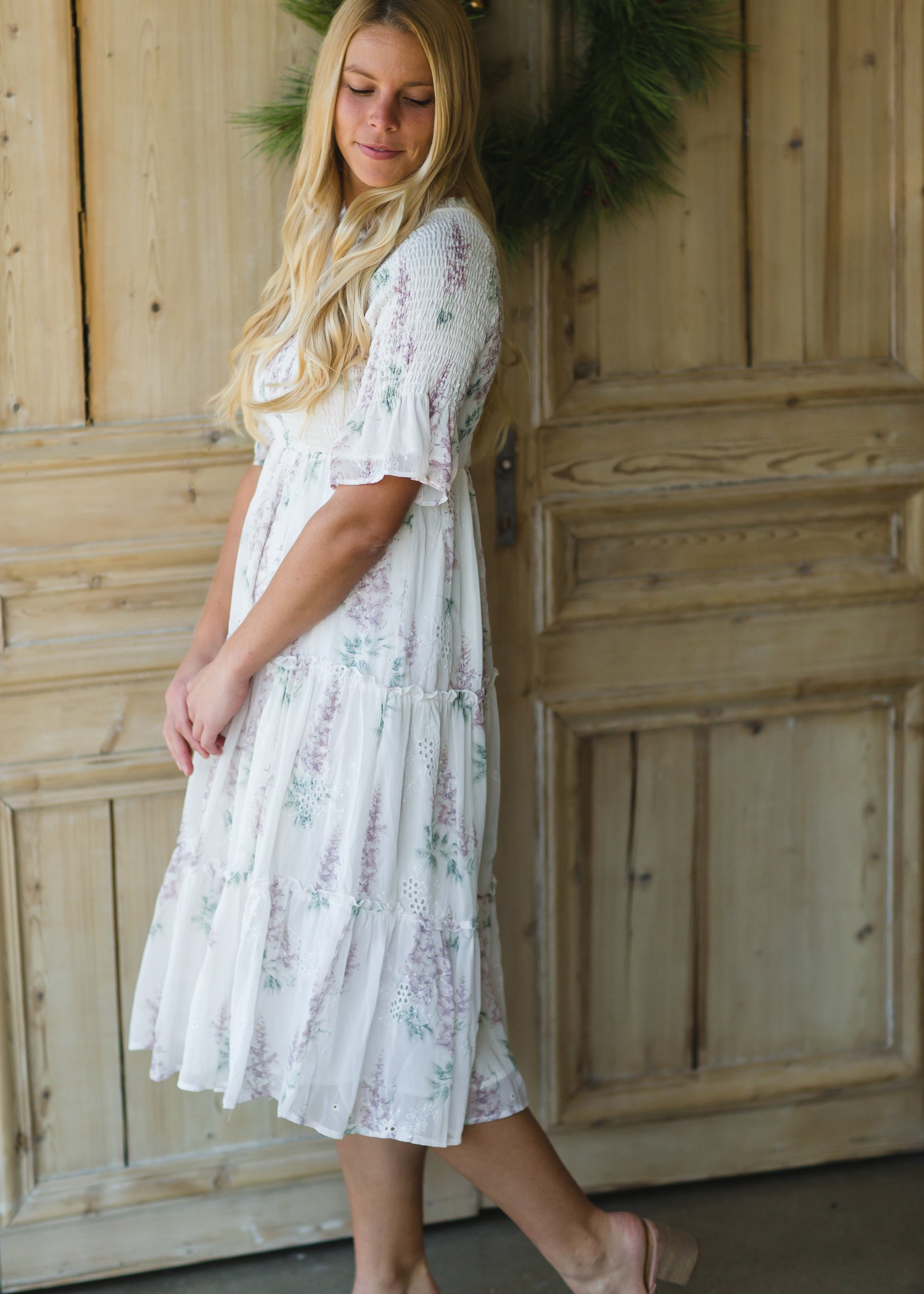 White Smocked Top Floral Midi Dress - FINAL SALE FF Dresses