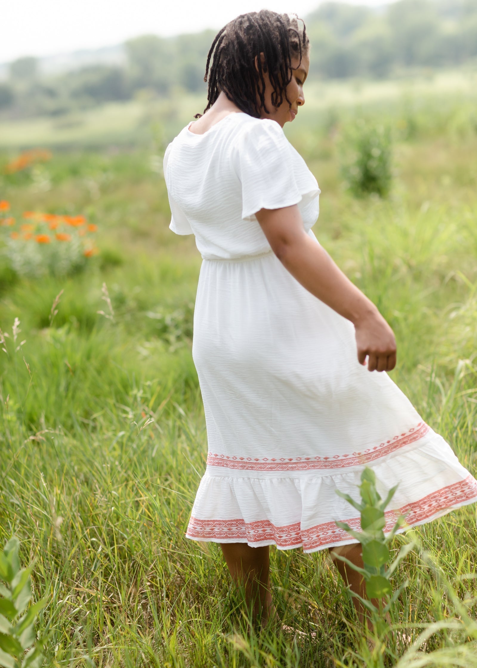 White Square Neck Embroidered Midi Dress - FINAL SALE FF Dresses