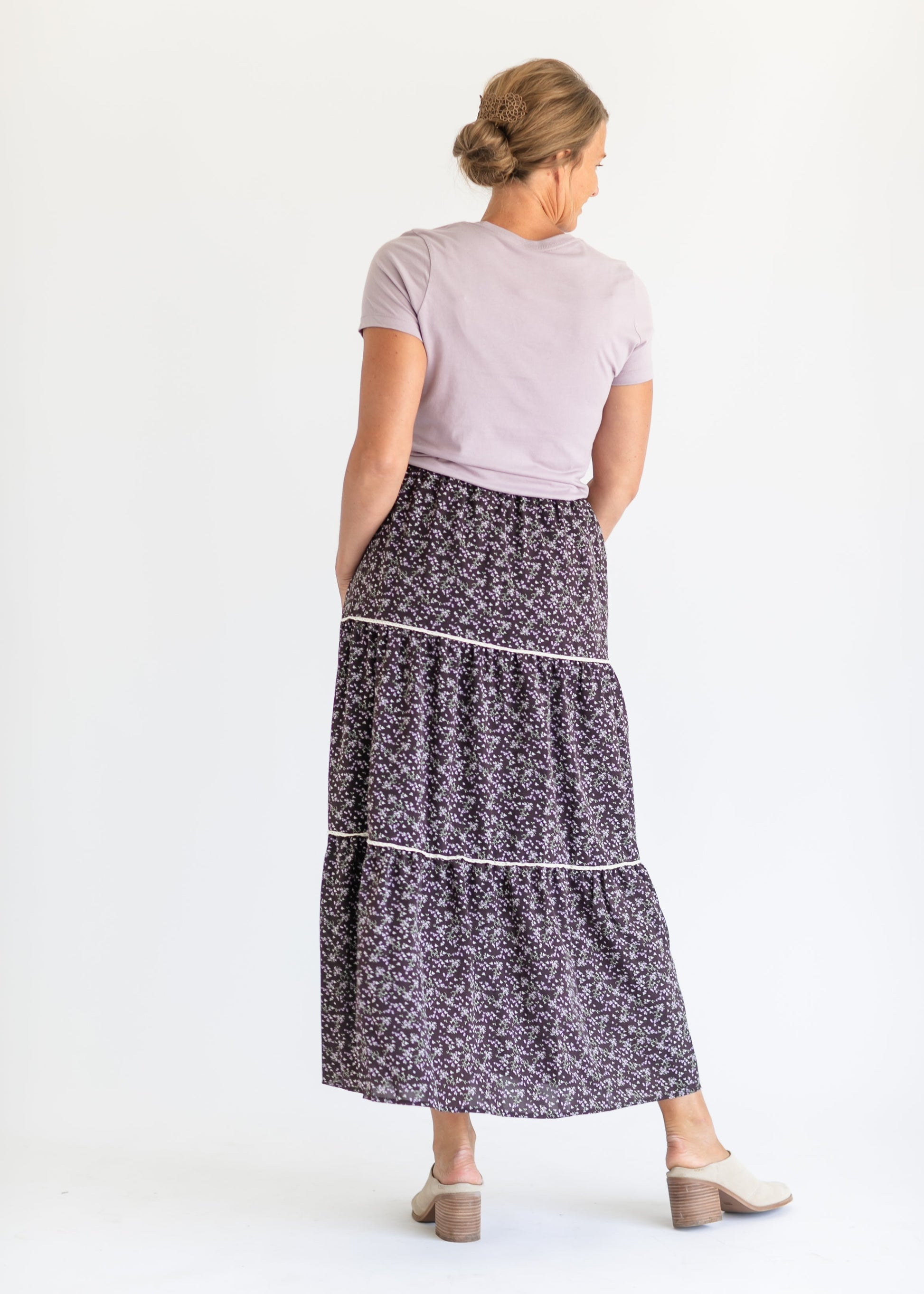 Wilder Purple Floral Lace Tiered Maxi Skirt IC Skirts