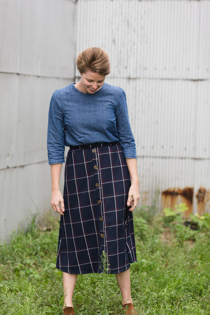 Windowpane Button Midi Skirt - FINAL SALE FF Skirts