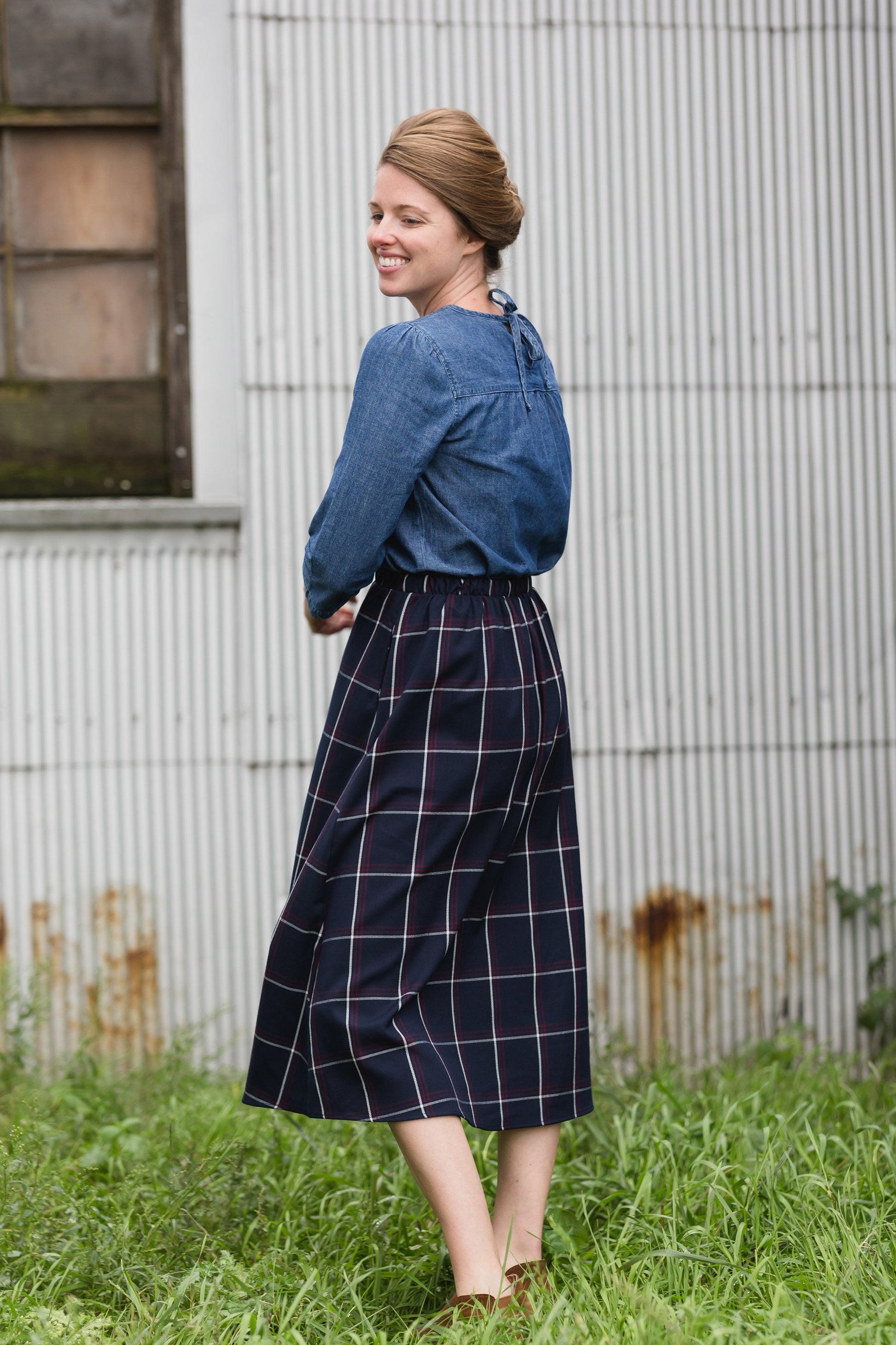 Windowpane Button Midi Skirt - FINAL SALE FF Skirts