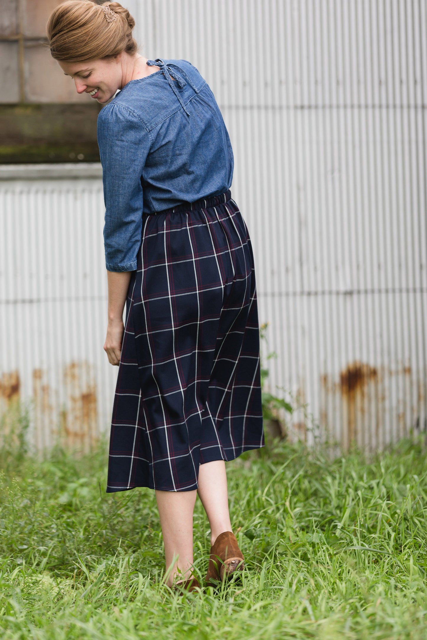 Windowpane Button Midi Skirt - FINAL SALE FF Skirts