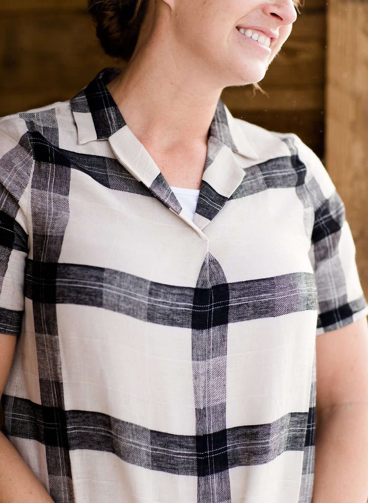 Windowpane Collared Top FF Tops