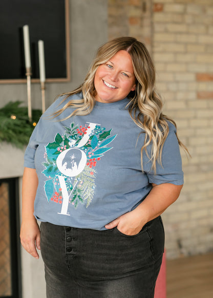 Winter Blue Floral Joy Graphic Tee FF Tops