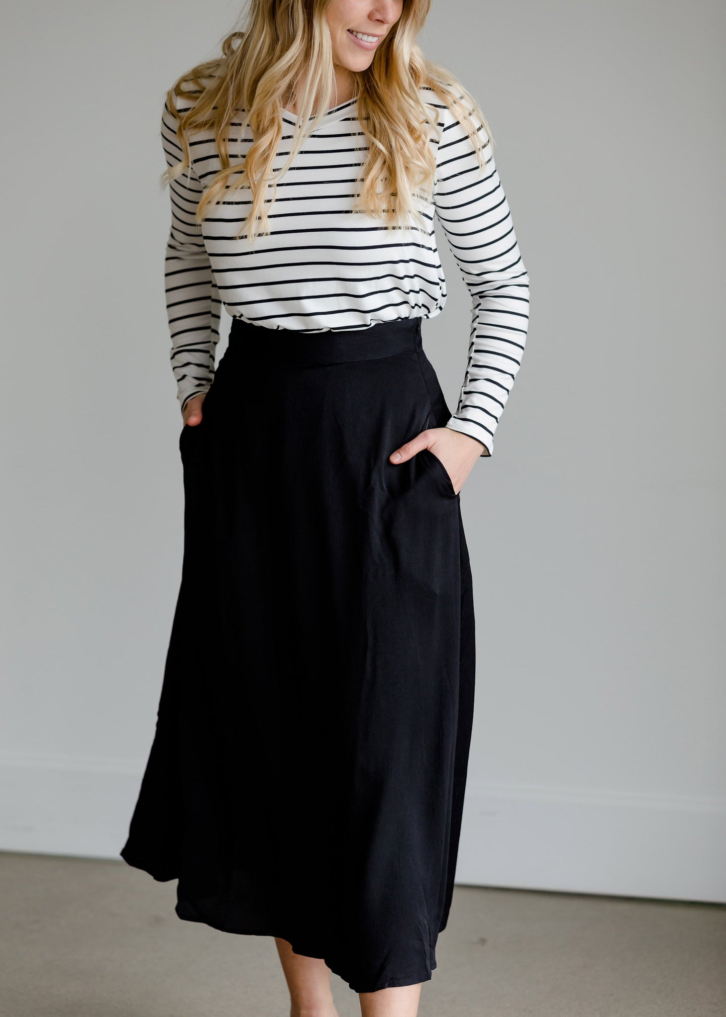 Woven A-Line Black Midi Skirt - FINAL SALE FF Skirts