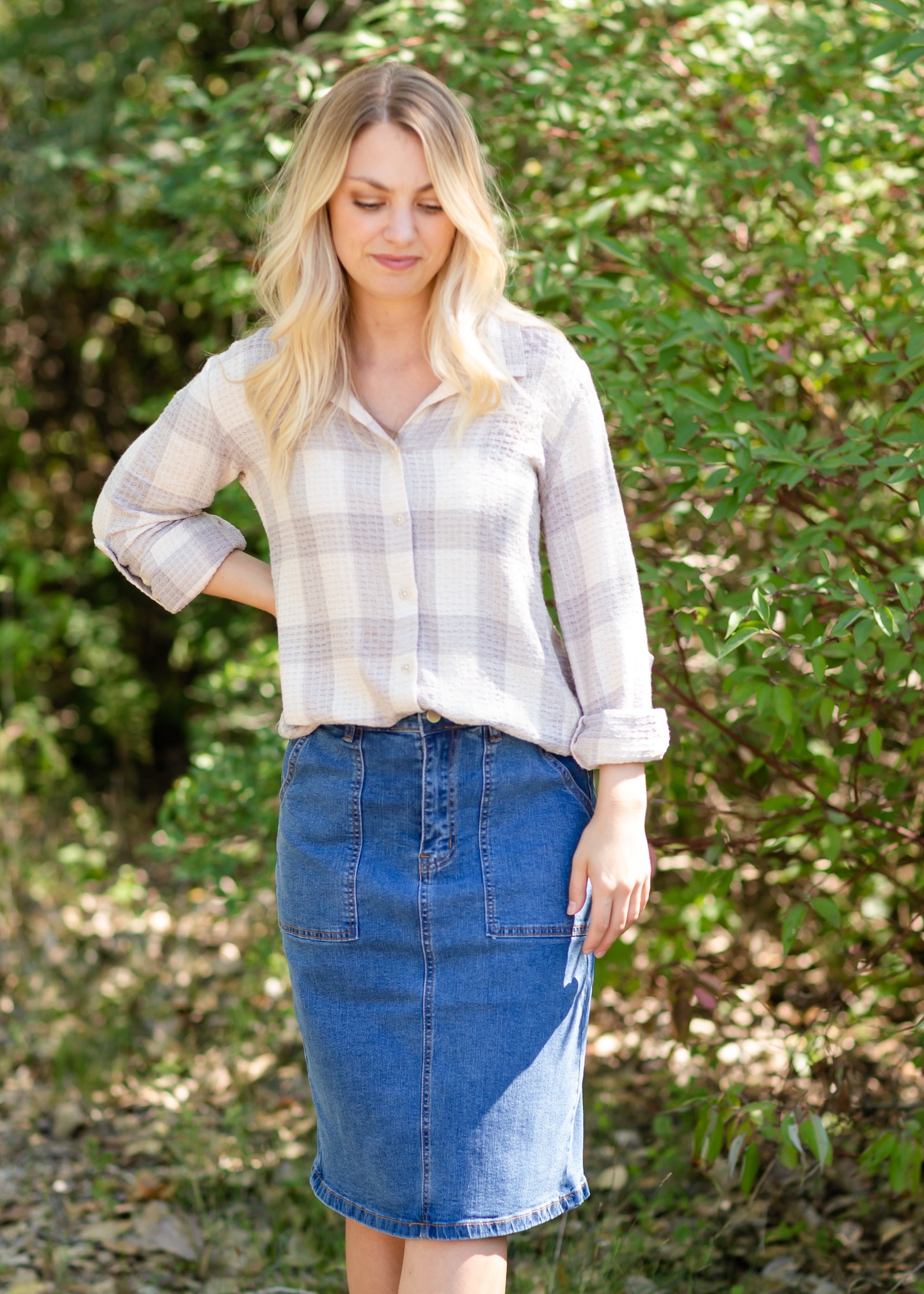 Wren Ivory Gray Button Up FF Tops