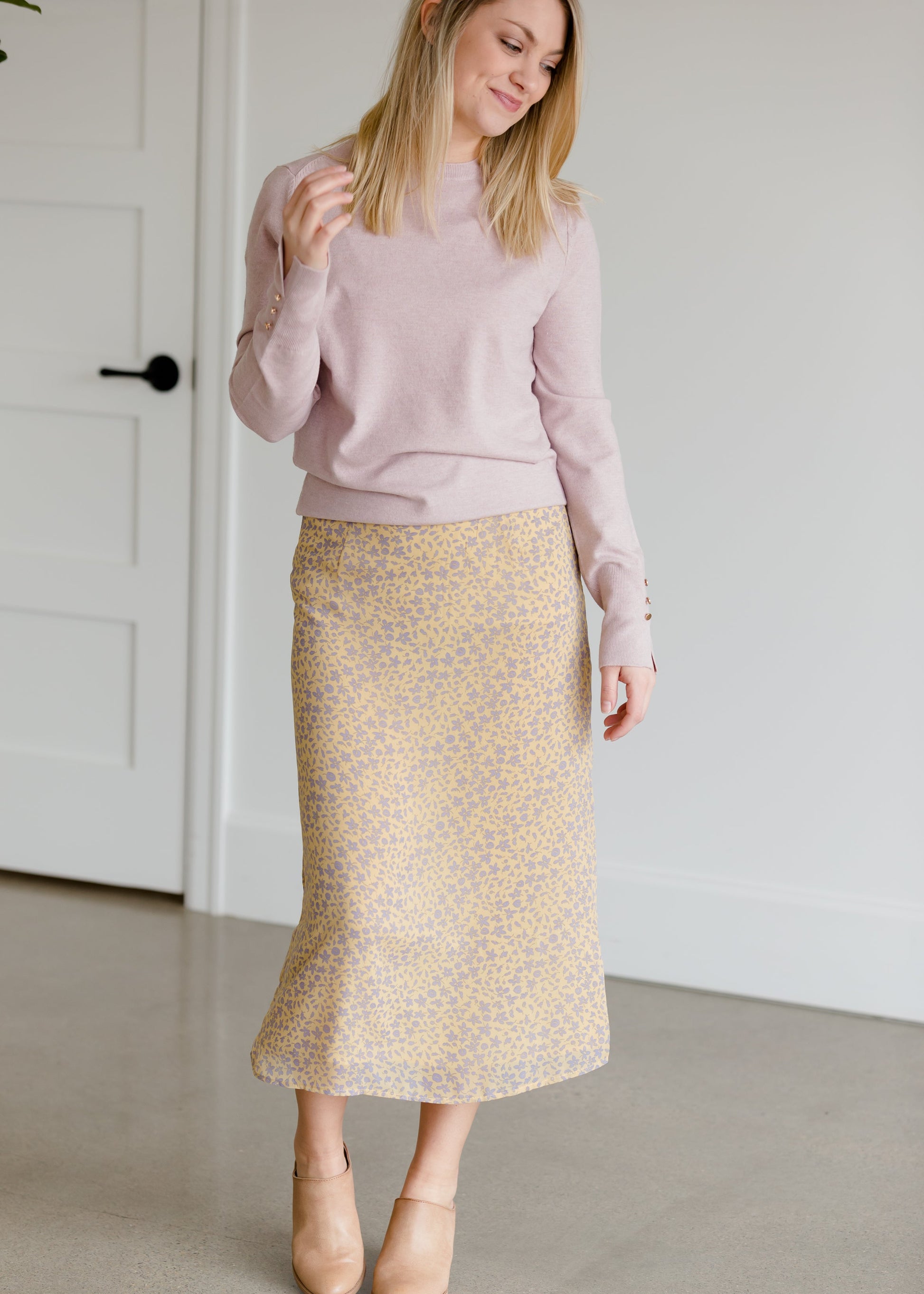 Yellow Floral Midi Skirt - FINAL SALE FF Skirts