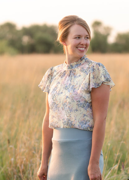 Yellow Floral Ruffle Sleeve Top - FINAL SALE FF Tops