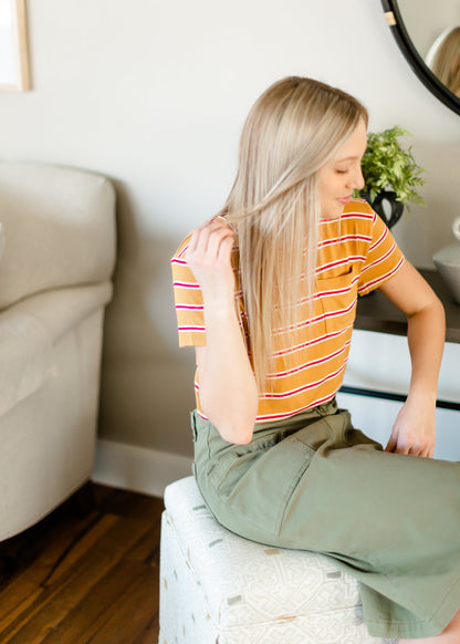 Yellow + Red Striped Basic Tee - FINAL SALE FF Tops