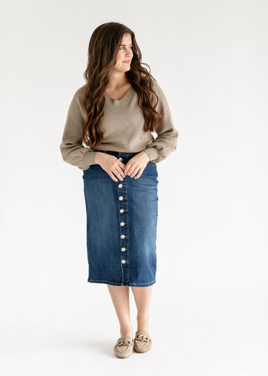 Zana Front Button Denim Midi Skirt IC Skirts