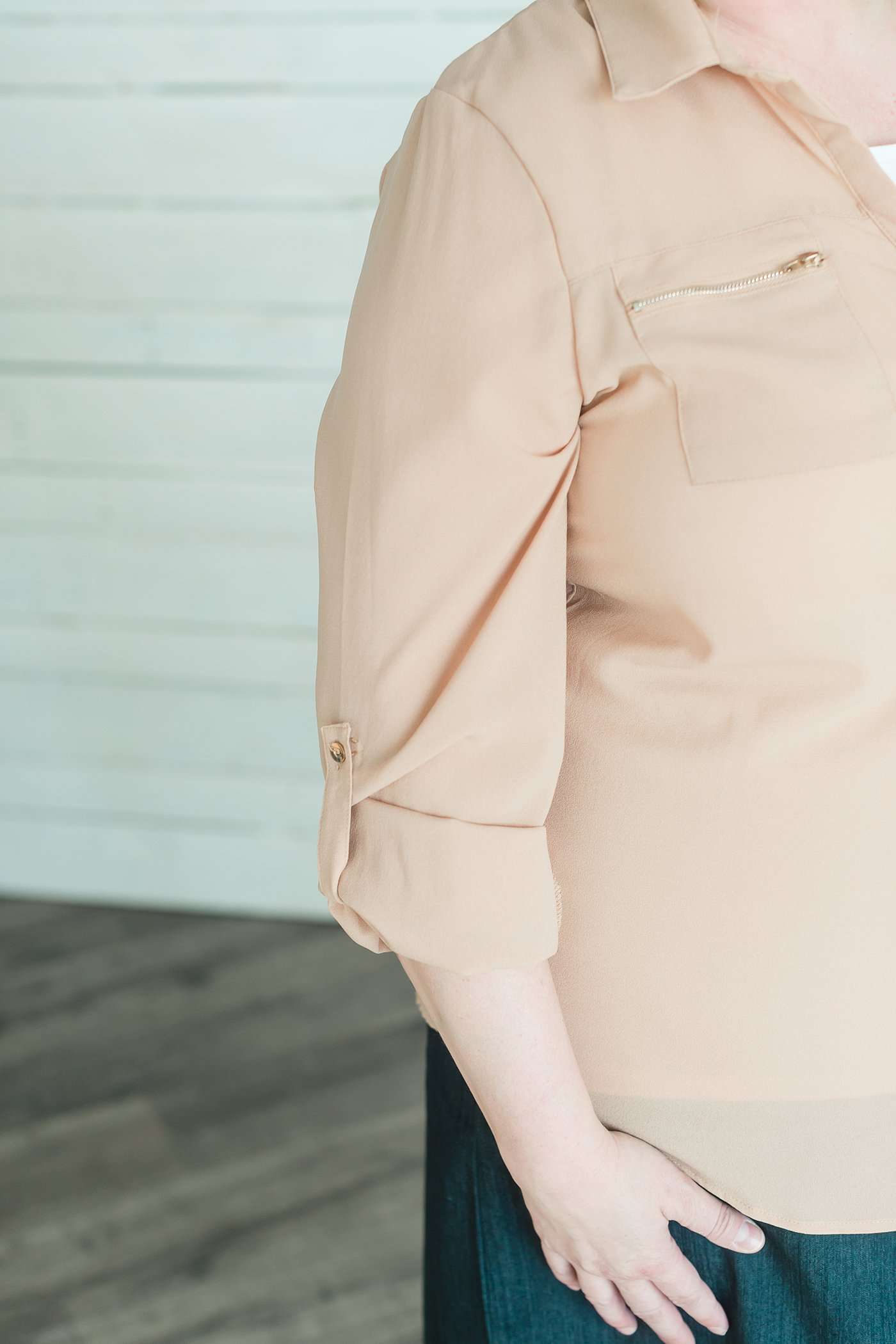 Zipper Pocket Modest Blouse-FINAL SALE FF Tops