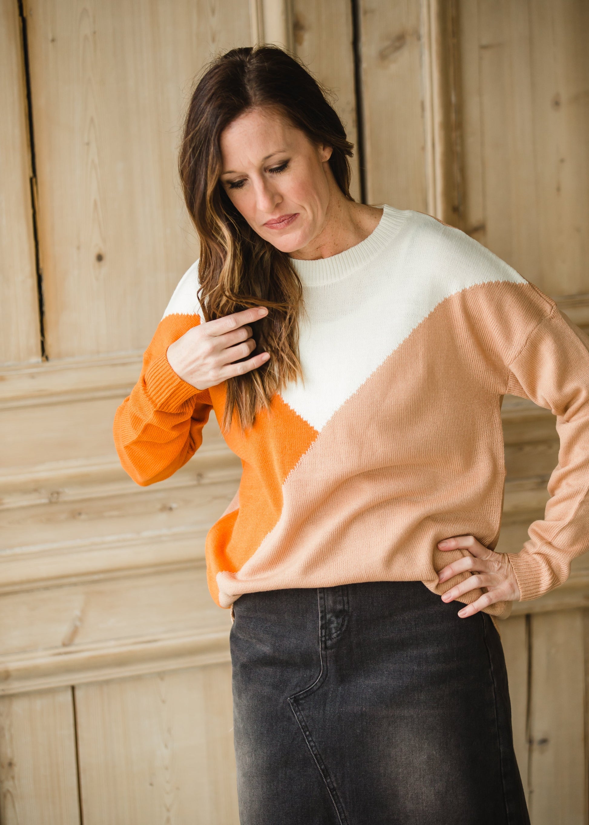 Abstract Orange Crew Neck Sweater - FINAL SALE Shirt