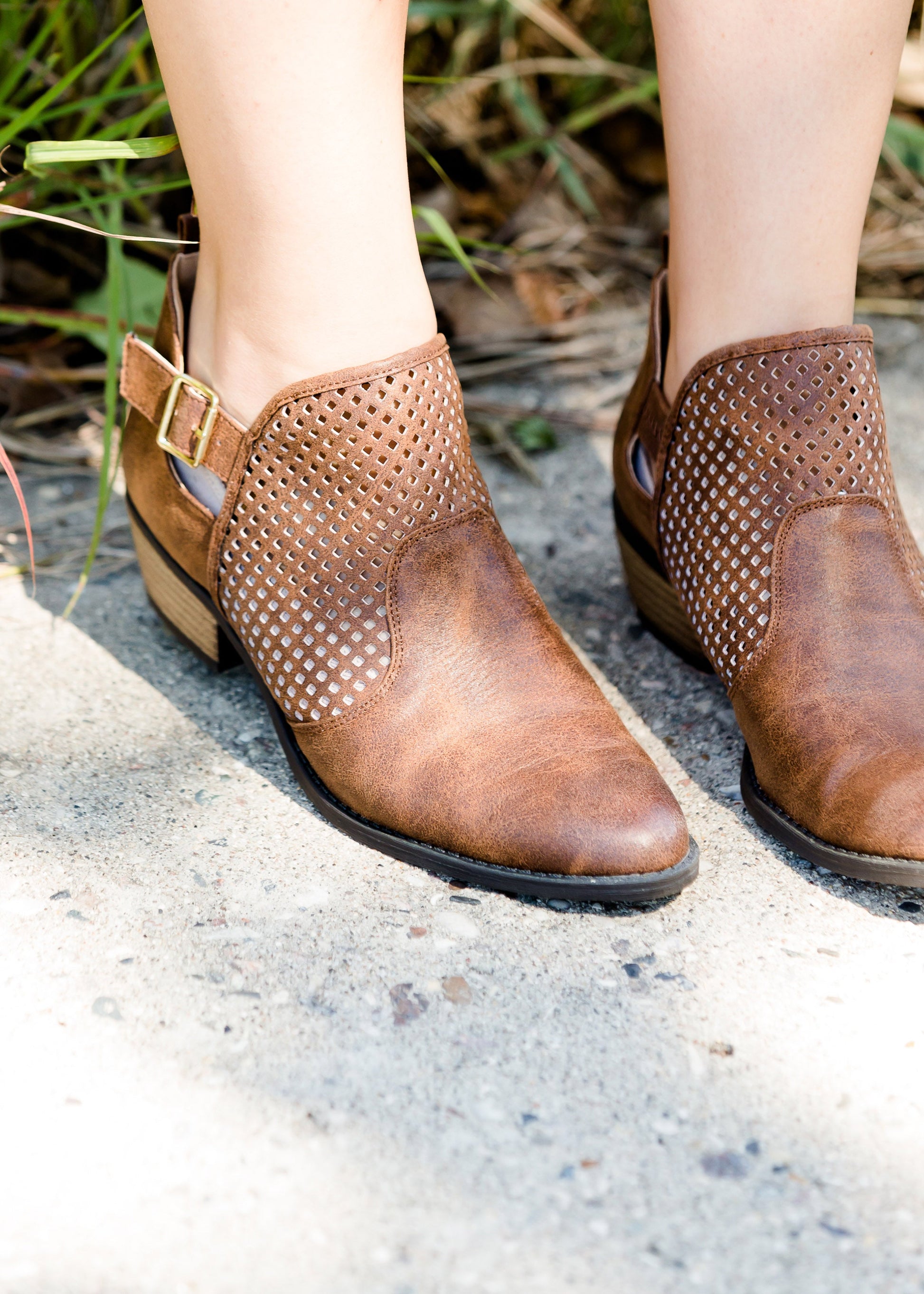 tan faux leather ladies bootie