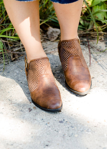 tan faux leather ladies bootie