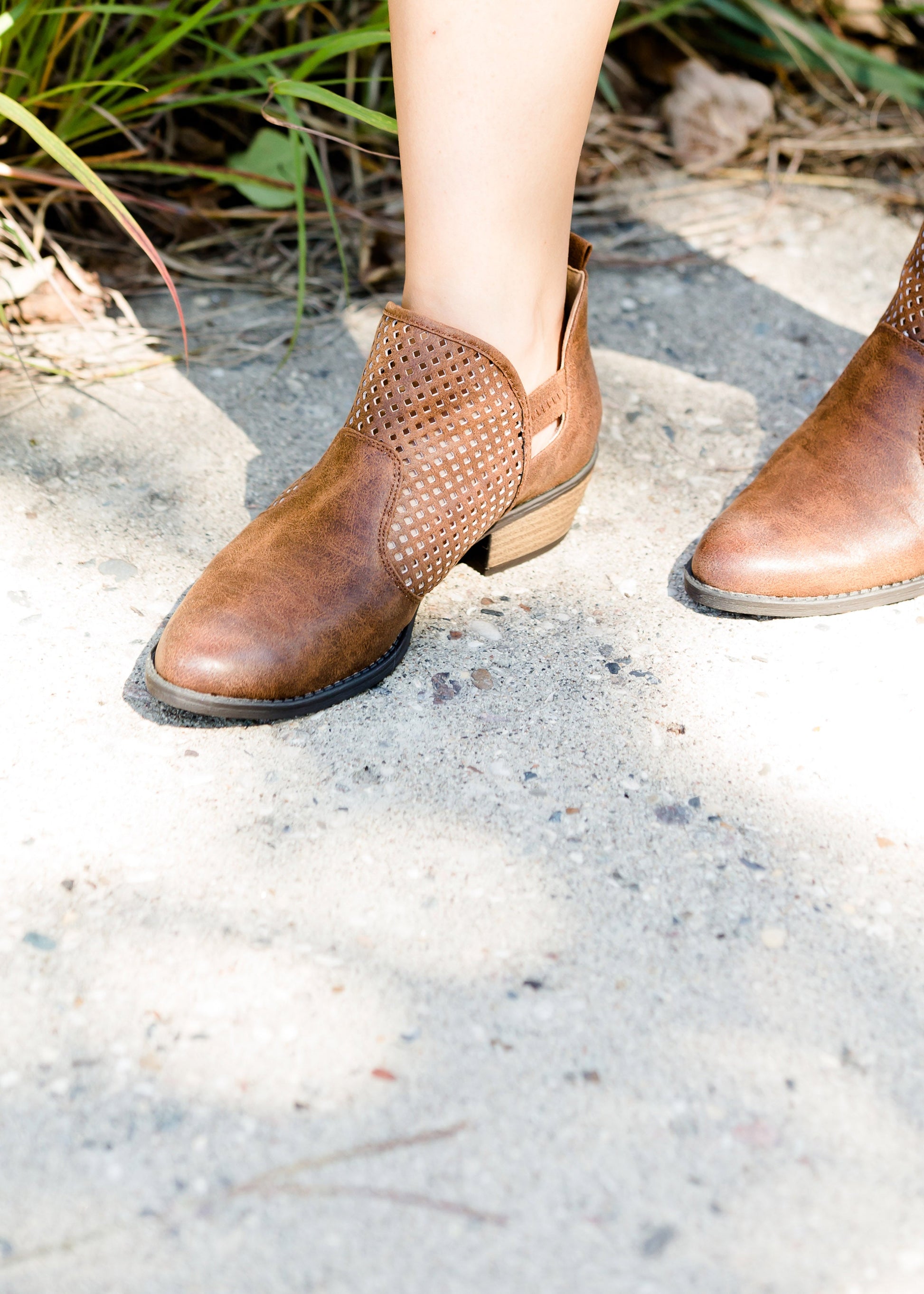 tan faux leather ladies bootie