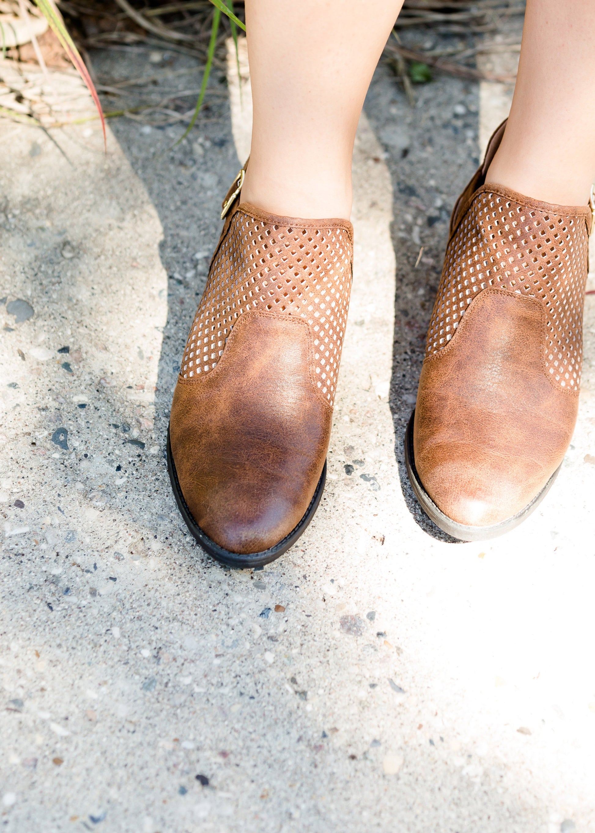 tan faux leather ladies bootie