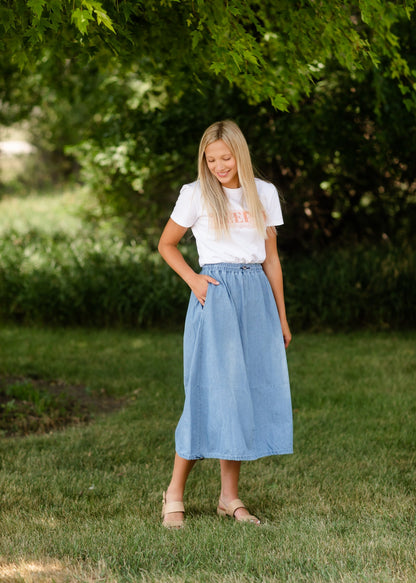 Adjustable Light Denim Cotton Midi Skirt - FINAL SALE Skirts One Size