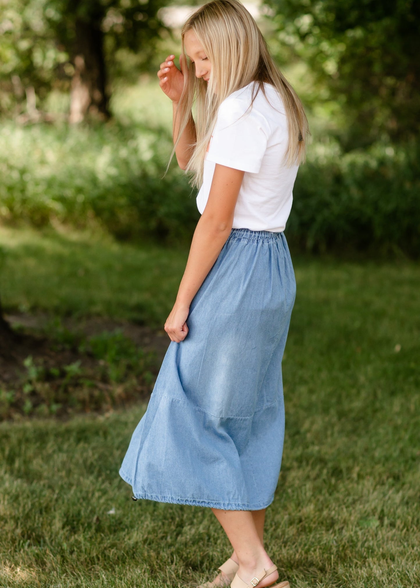 Adjustable Light Denim Cotton Midi Skirt - FINAL SALE Skirts One Size