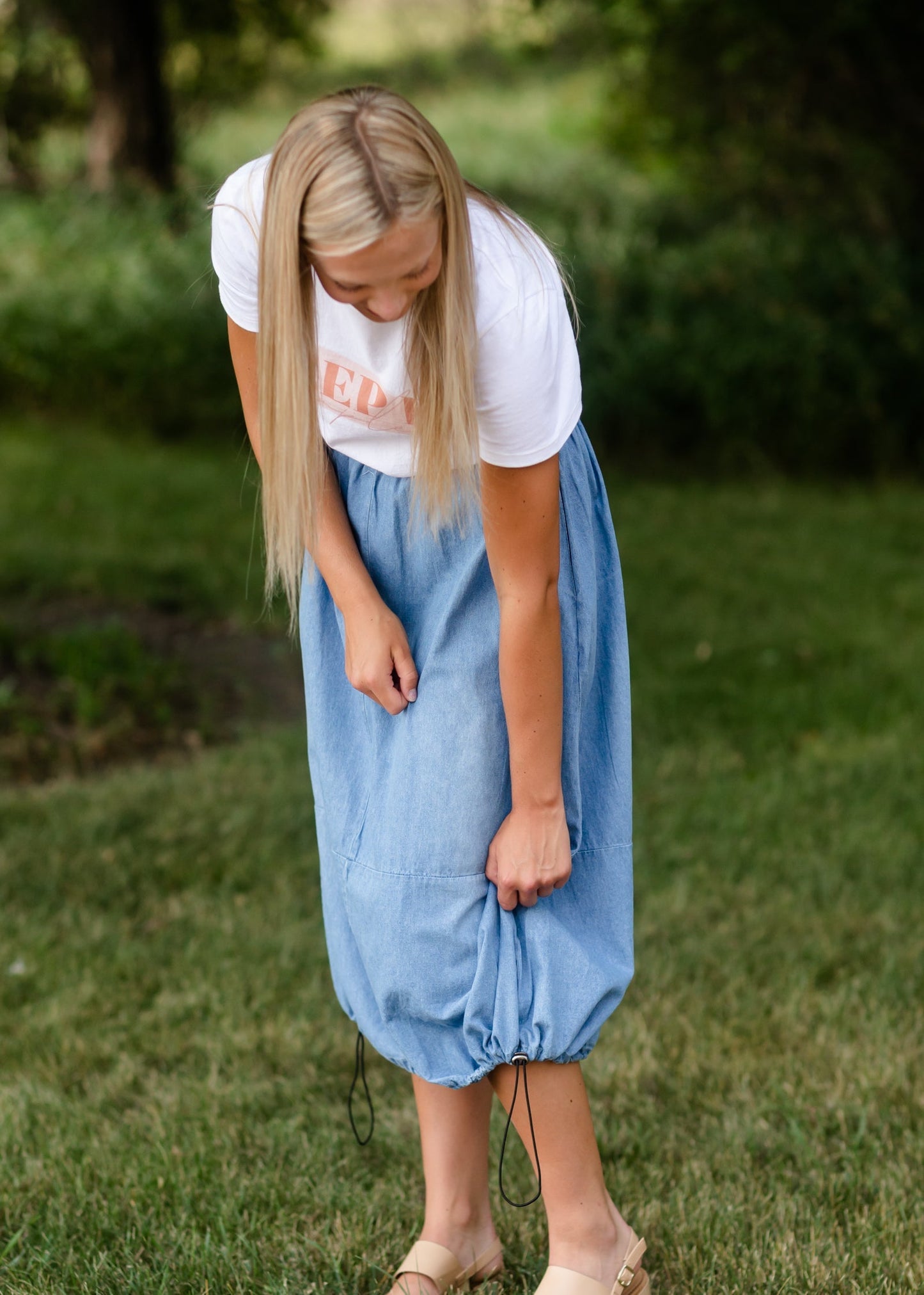 Adjustable Light Denim Cotton Midi Skirt - FINAL SALE Skirts One Size