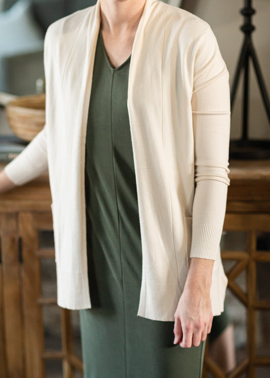 Almond Basic Long Sleeve Cardigan Tops