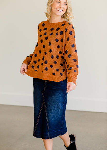 Animal Polka Dot Knit Sweater - FINAL SALE Tops