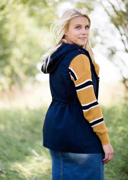 navy anorak hooded vest