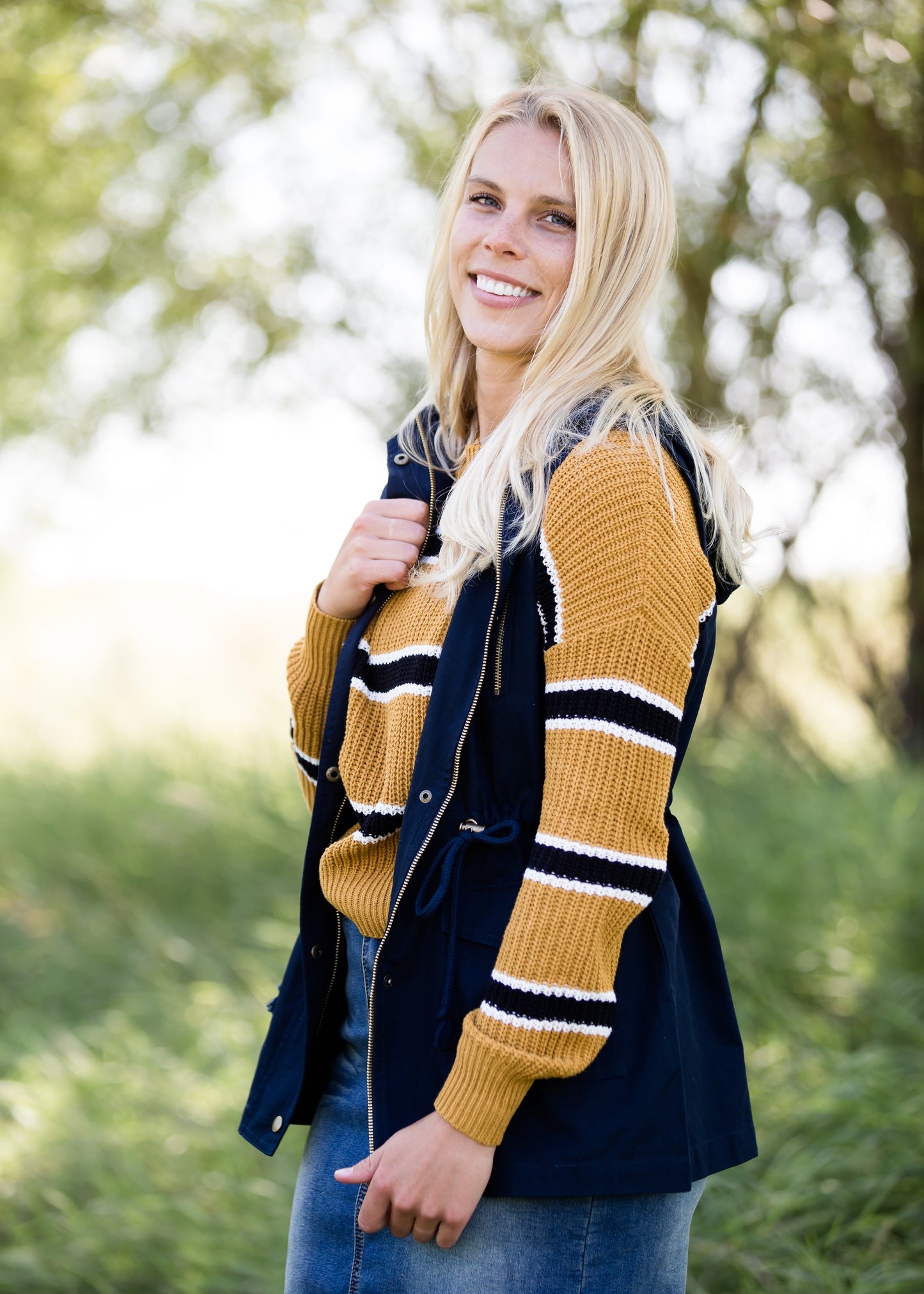 navy anorak hooded vest