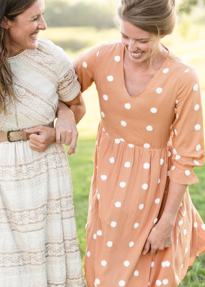 Apricot Swiss Dot Midi Dress - FINAL SALE Dresses