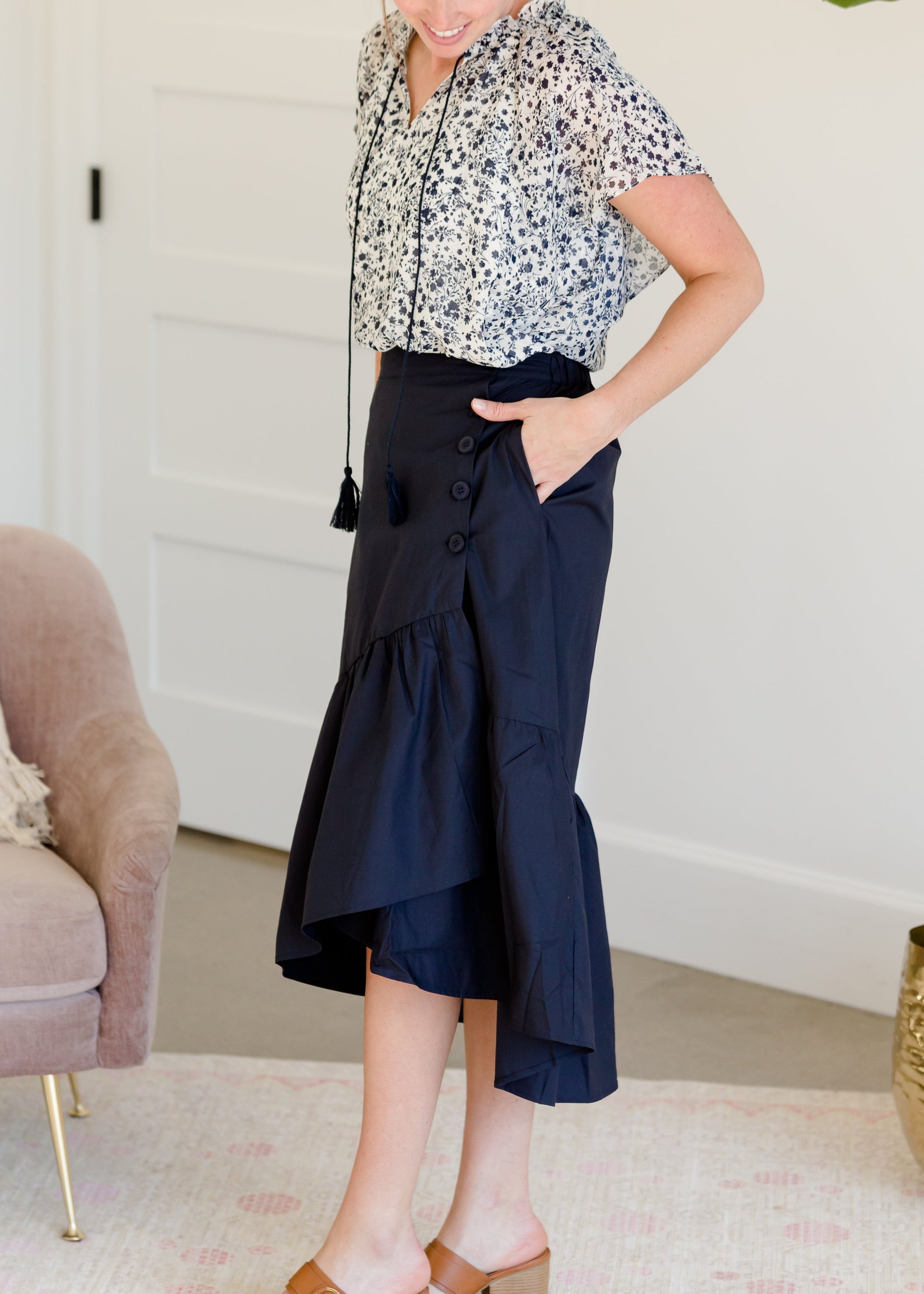 Asymmetrical Button Down Midi Skirt - FINAL SALE Skirts