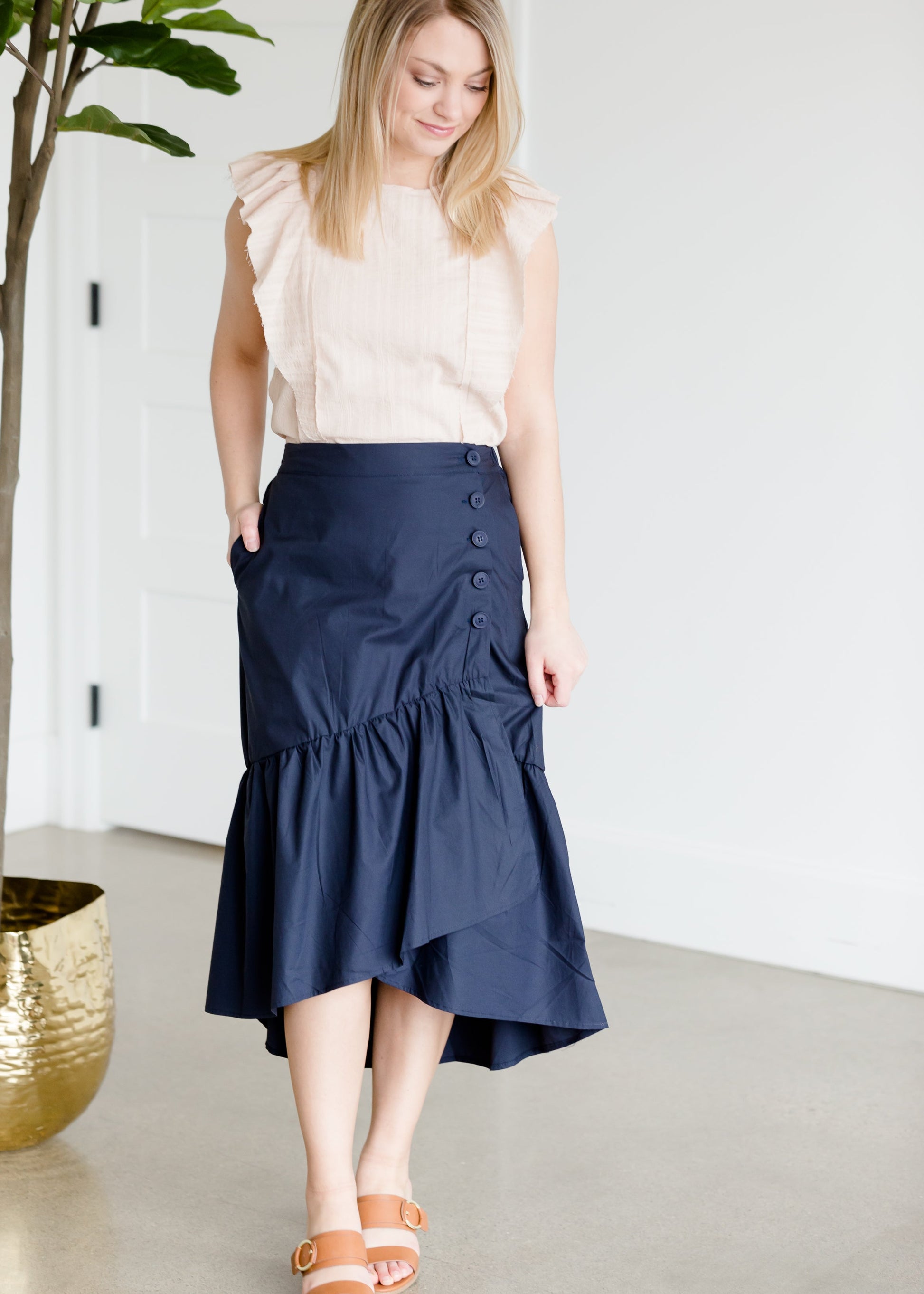 Asymmetrical Button Down Midi Skirt - FINAL SALE Skirts