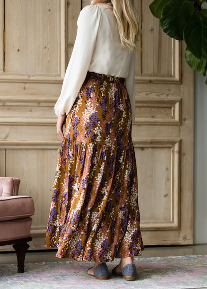 Autumn Floral Mustard Midi Skirt - FINAL SALE Skirts