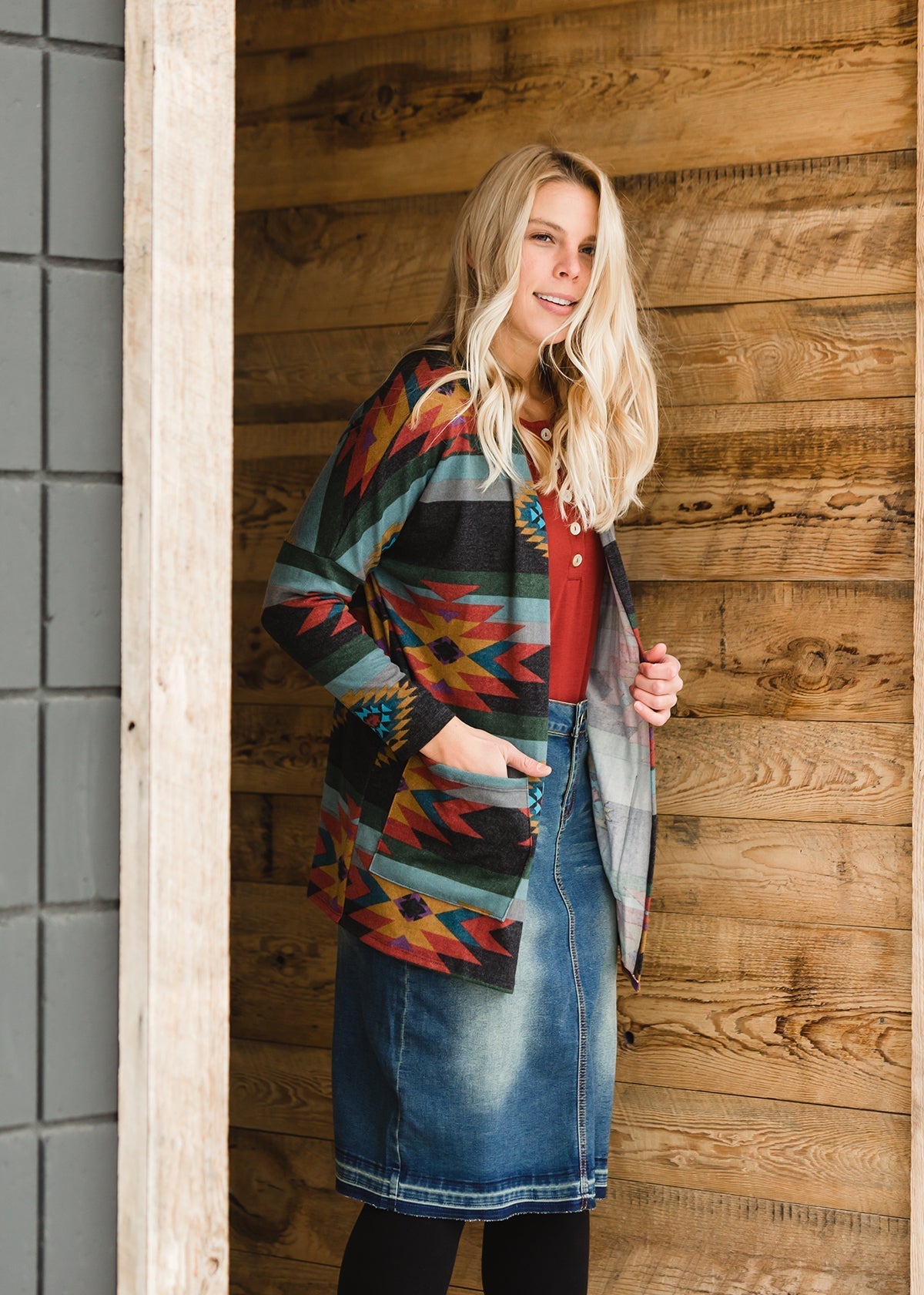 Aztec Tribal Print Open Cardigan - FINAL SALE Layering Essentials