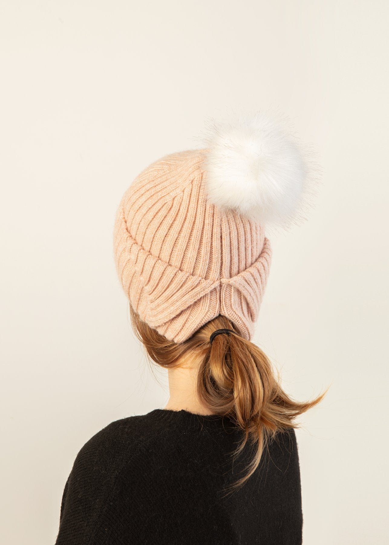 Back Bun/Ponytail Pom Pom Hat - FINAL SALE Accessories Blush